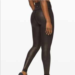 Lululemon Gold / Black Foil Metallic Wunder Under Leggings Size 4